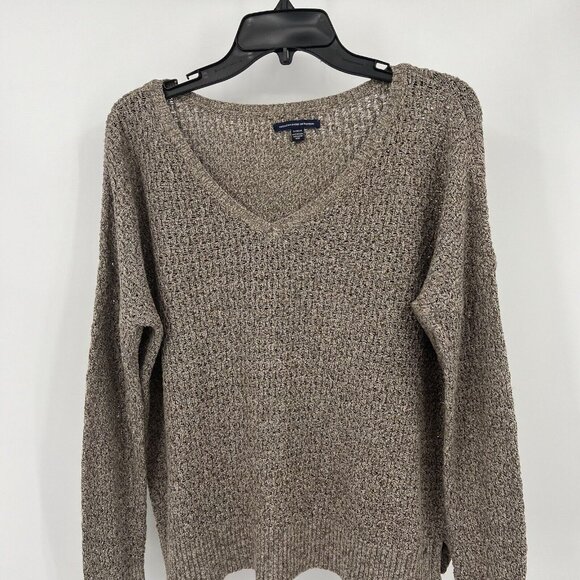American Eagle Sweater M Open Knit Tan Oversize Boxy Womens Pullover Size Medium - Picture 5 of 9